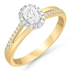 Beaverbrooks 18ct Yellow Gold Diamond Oval Shaped Halo Engagement Ring