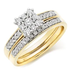 Beaverbrooks 18ct Yellow Gold Diamond 3.5mm Cluster Ring Bridal Set