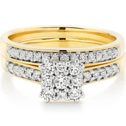 Beaverbrooks 18ct Yellow Gold Diamond 3.5mm Cluster Ring Bridal Set