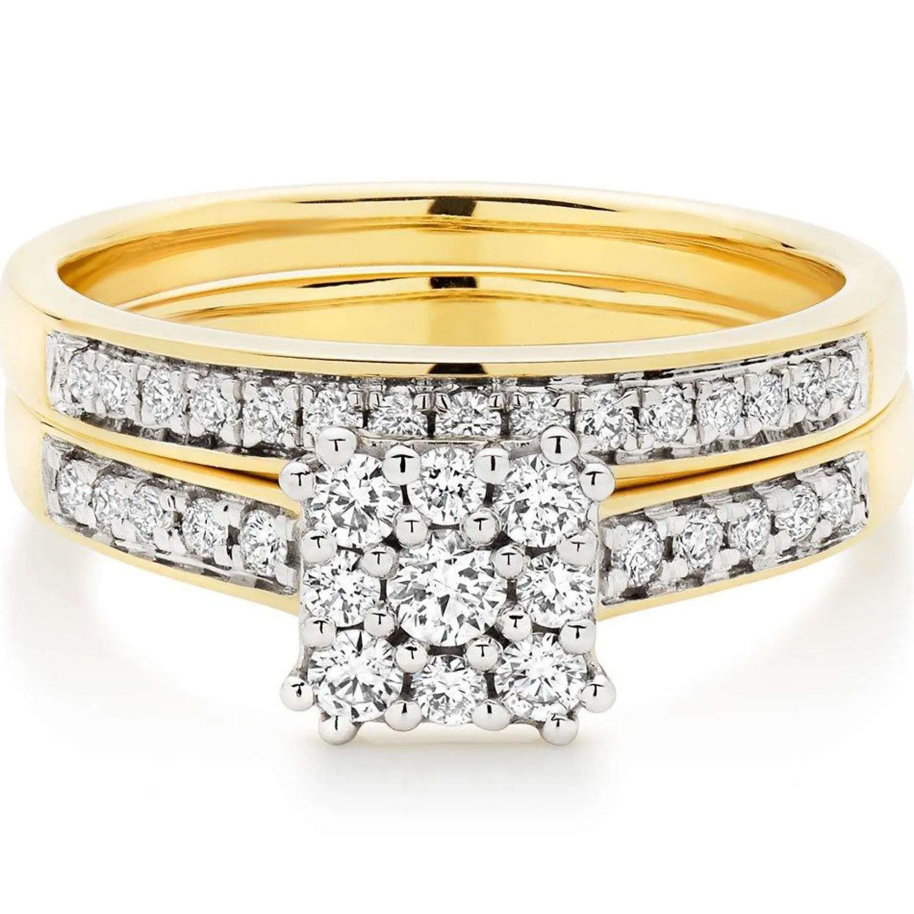 Beaverbrooks 18ct Yellow Gold Diamond 3.5mm Cluster Ring Bridal Set