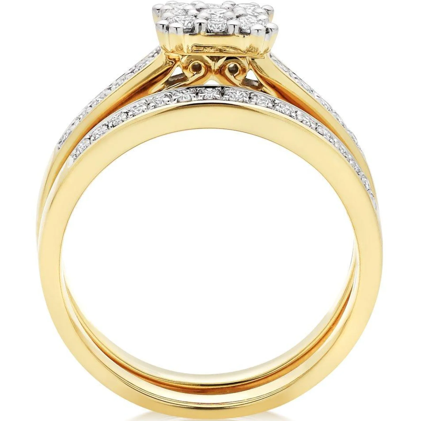 Beaverbrooks 18ct Yellow Gold Diamond 3.5mm Cluster Ring Bridal Set