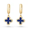Beaverbrooks 9ct Yellow Gold Lapis Clover Huggie Earrings