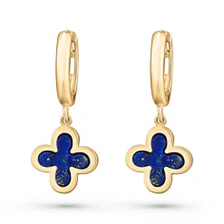 Beaverbrooks 9ct Yellow Gold Lapis Clover Huggie Earrings