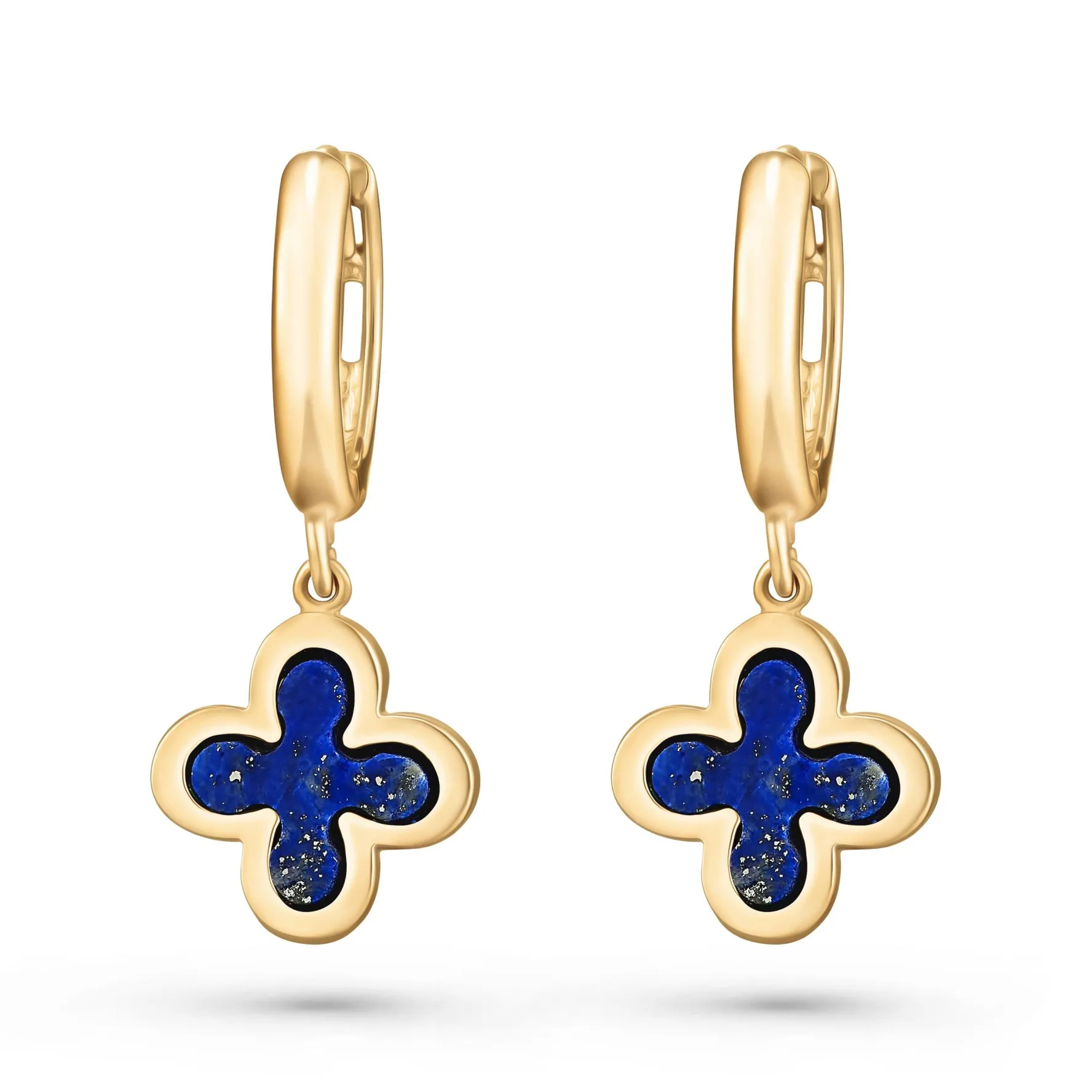 Beaverbrooks 9ct Yellow Gold Lapis Clover Huggie Earrings