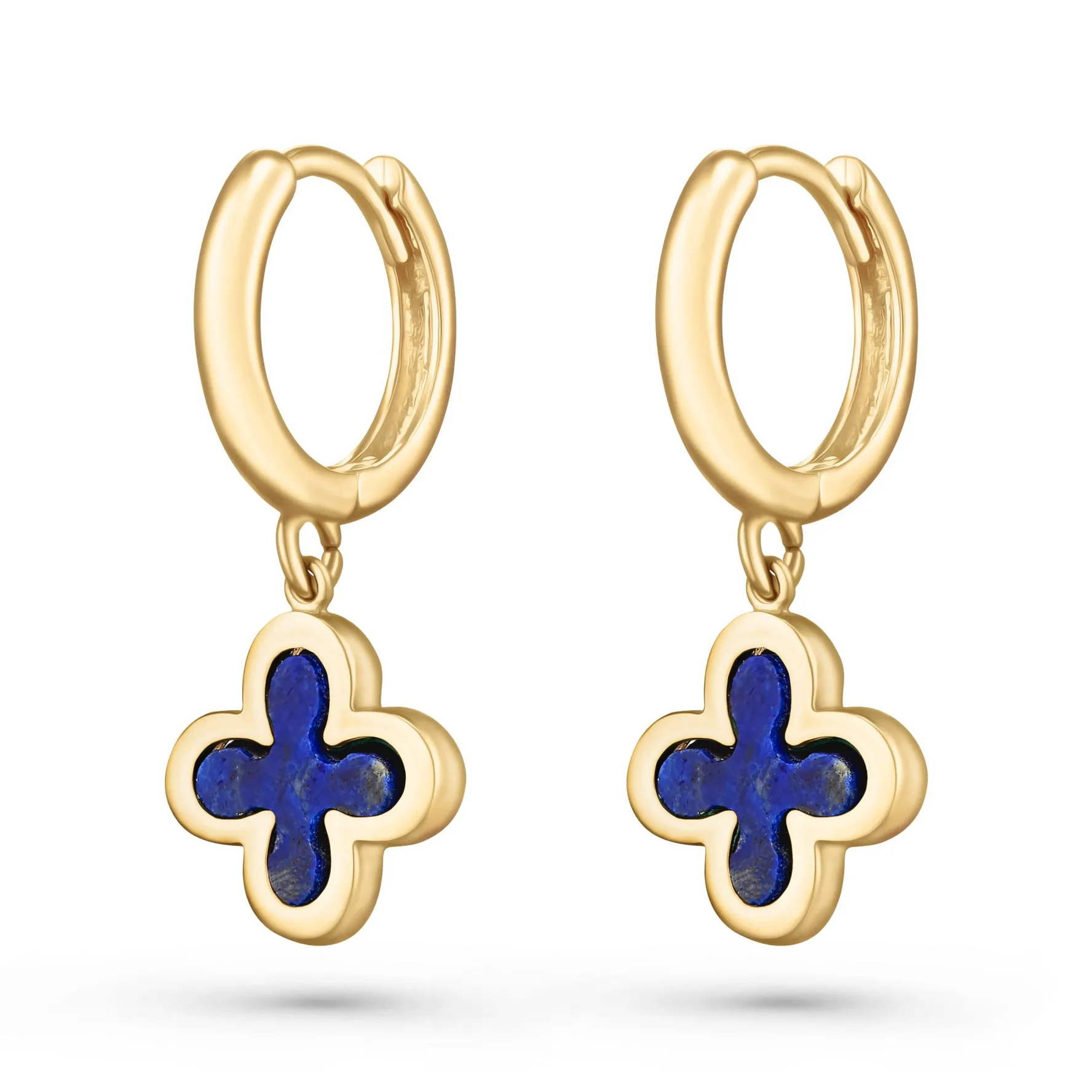 Beaverbrooks 9ct Yellow Gold Lapis Clover Huggie Earrings
