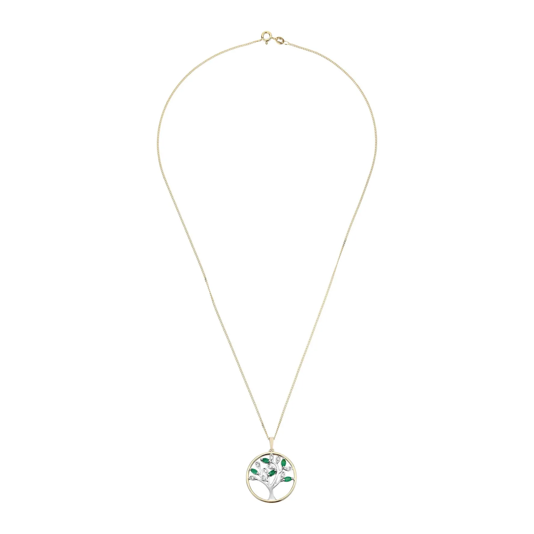 Beaverbrooks 9ct Yellow Gold Diamond Emerald Tree Pendant