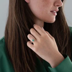 Beaverbrooks 18ct Yellow Gold Diamond Emerald Ring