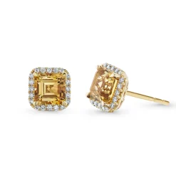 Beaverbrooks 9ct Yellow Gold Diamond Citrine Stud Earrings