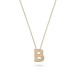 Beaverbrooks 9ct Yellow Gold Diamond Initial B Pendant