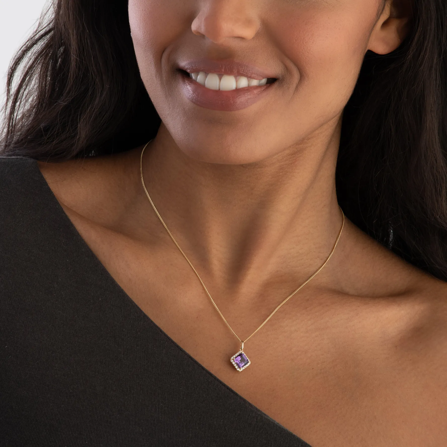 Beaverbrooks 9ct Yellow Gold Diamond Amethyst Pendant