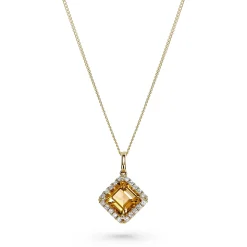 Beaverbrooks 9ct Yellow Gold Diamond Citrine Pendant