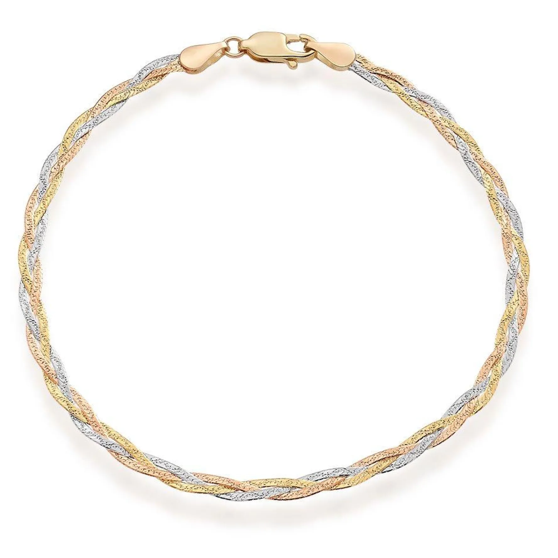 Beaverbrooks 9ct Yellow Gold, White Gold and Rose Gold Plait Bracelet