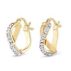 Beaverbrooks 9ct Yellow Gold Crystal Hoop Earrings