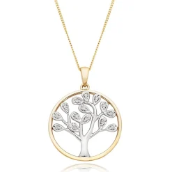 Beaverbrooks 9ct Yellow Gold and White Gold Diamond Tree Pendant