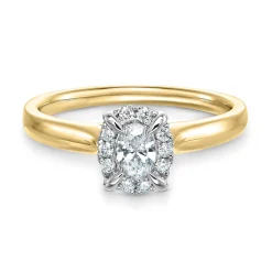 Beaverbrooks 18ct Yellow Gold Diamond Oval Shaped Halo Engagement Ring
