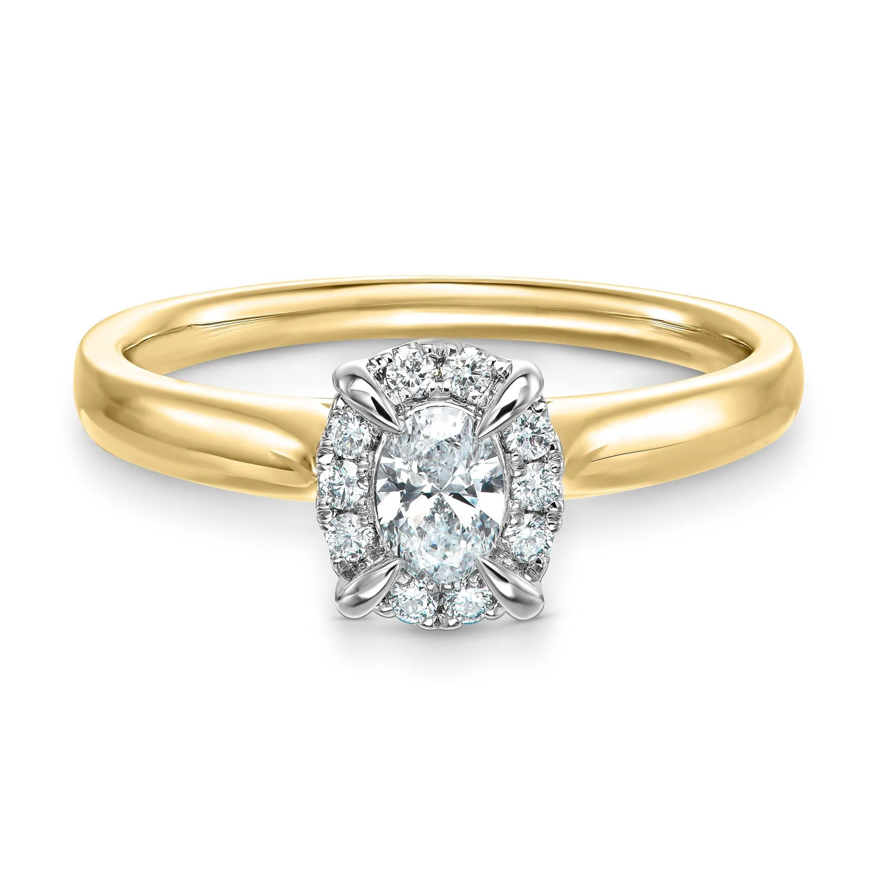 Beaverbrooks 18ct Yellow Gold Diamond Oval Shaped Halo Engagement Ring