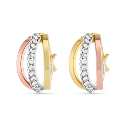 Beaverbrooks 9ct Yellow Gold, Rose Gold and White Gold Crystal Hoop Earrings