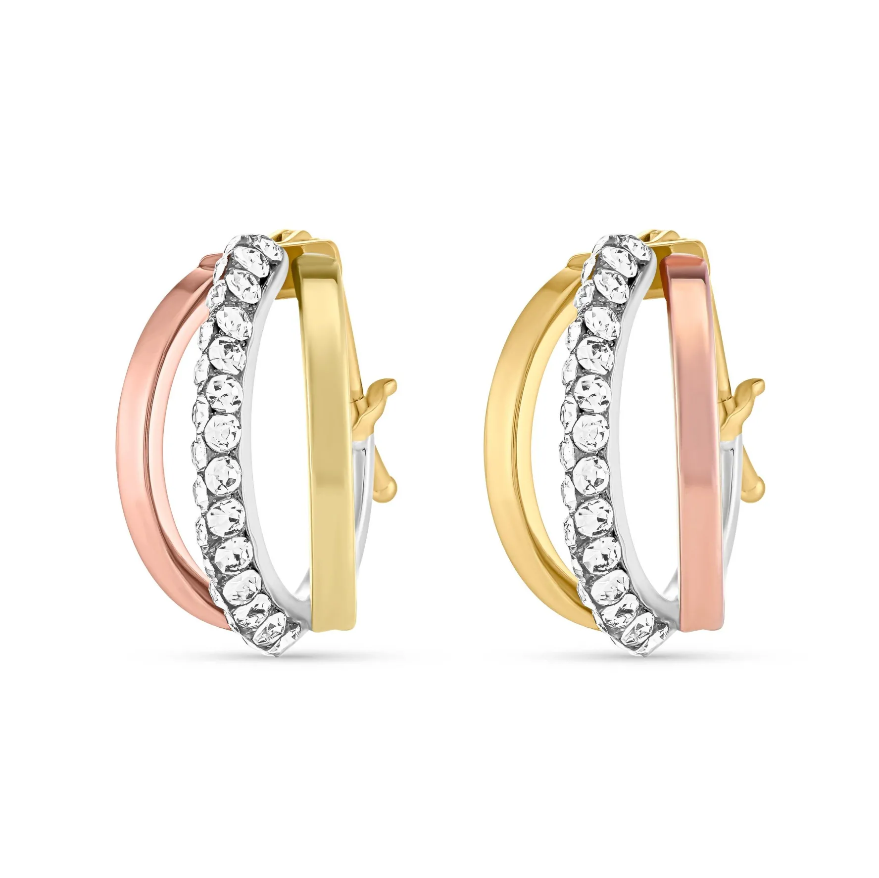 Beaverbrooks 9ct Yellow Gold, Rose Gold and White Gold Crystal Hoop Earrings