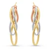 Beaverbrooks 9ct Yellow, White and Rose Gold Twist Hoop Earrings