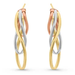 Beaverbrooks 9ct Yellow, White and Rose Gold Twist Hoop Earrings