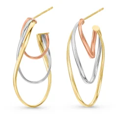 Beaverbrooks 9ct Yellow, White and Rose Gold Twist Hoop Earrings