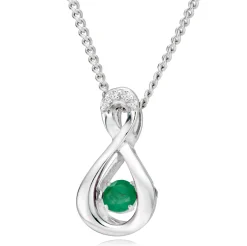 Beaverbrooks Dance 9ct White Gold Diamond Emerald Birthstone Pendant