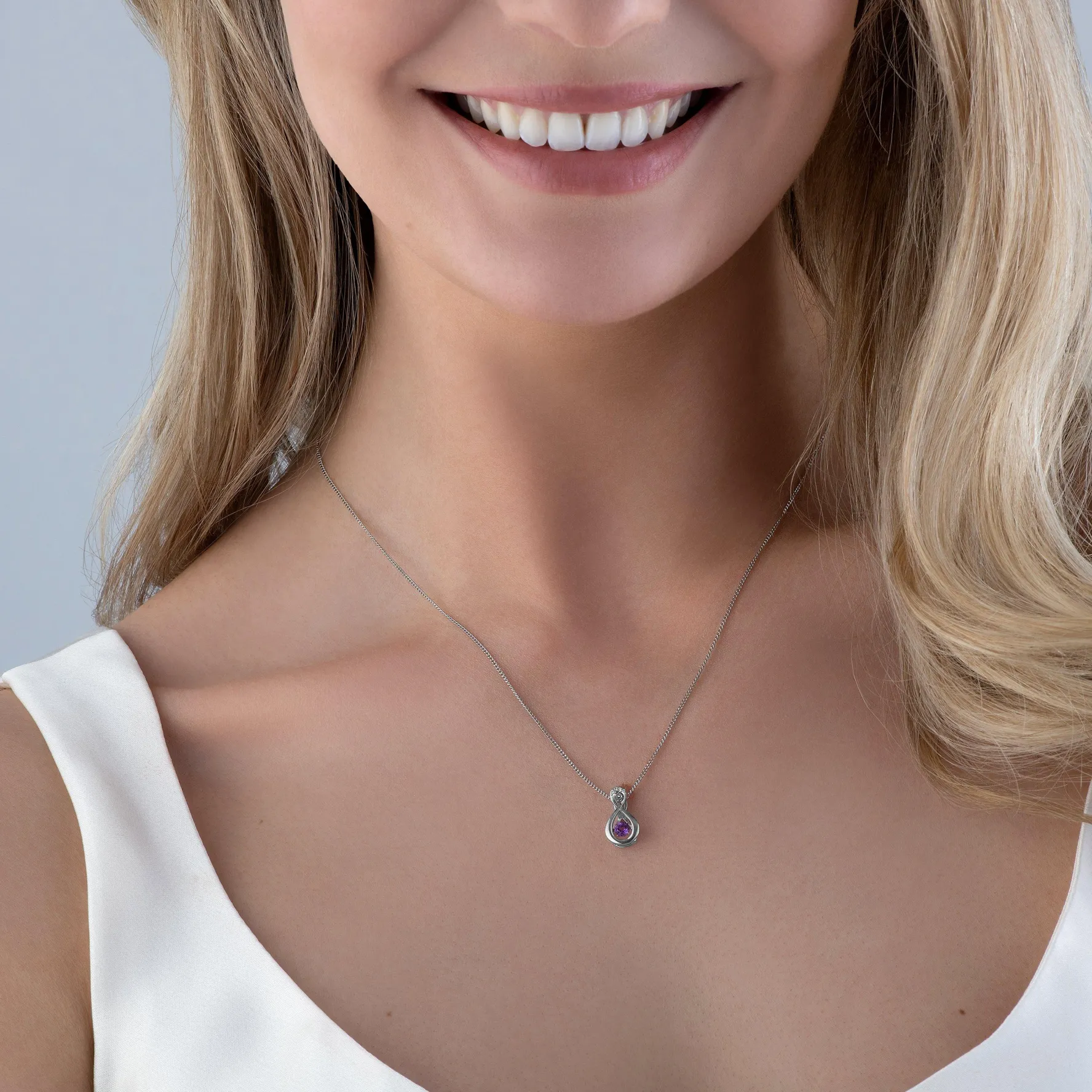 Beaverbrooks Dance 9ct White Gold Diamond Amethyst Birthstone Pendant