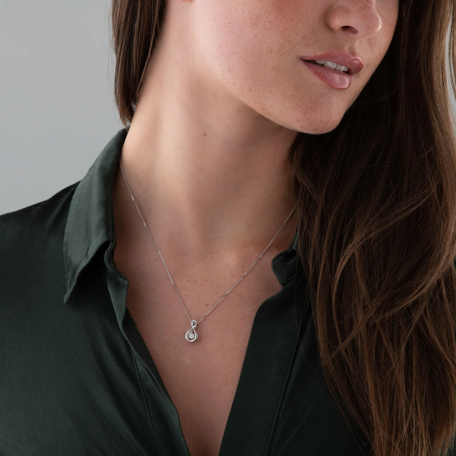 Beaverbrooks Dance 9ct White Gold Diamond Opal Birthstone Pendant