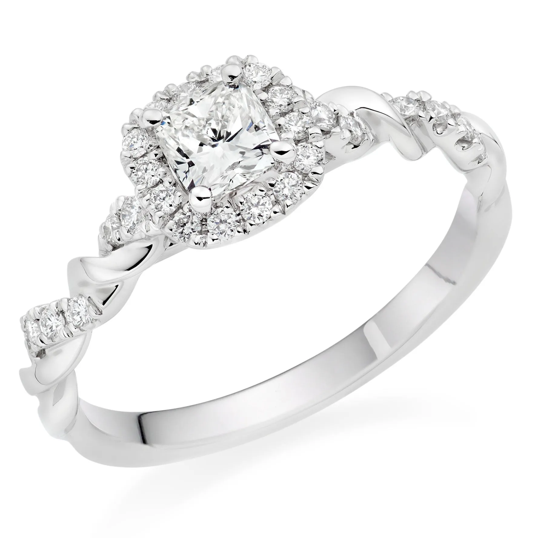 Beaverbrooks Entwine Platinum Diamond Cushion Cut Halo Ring