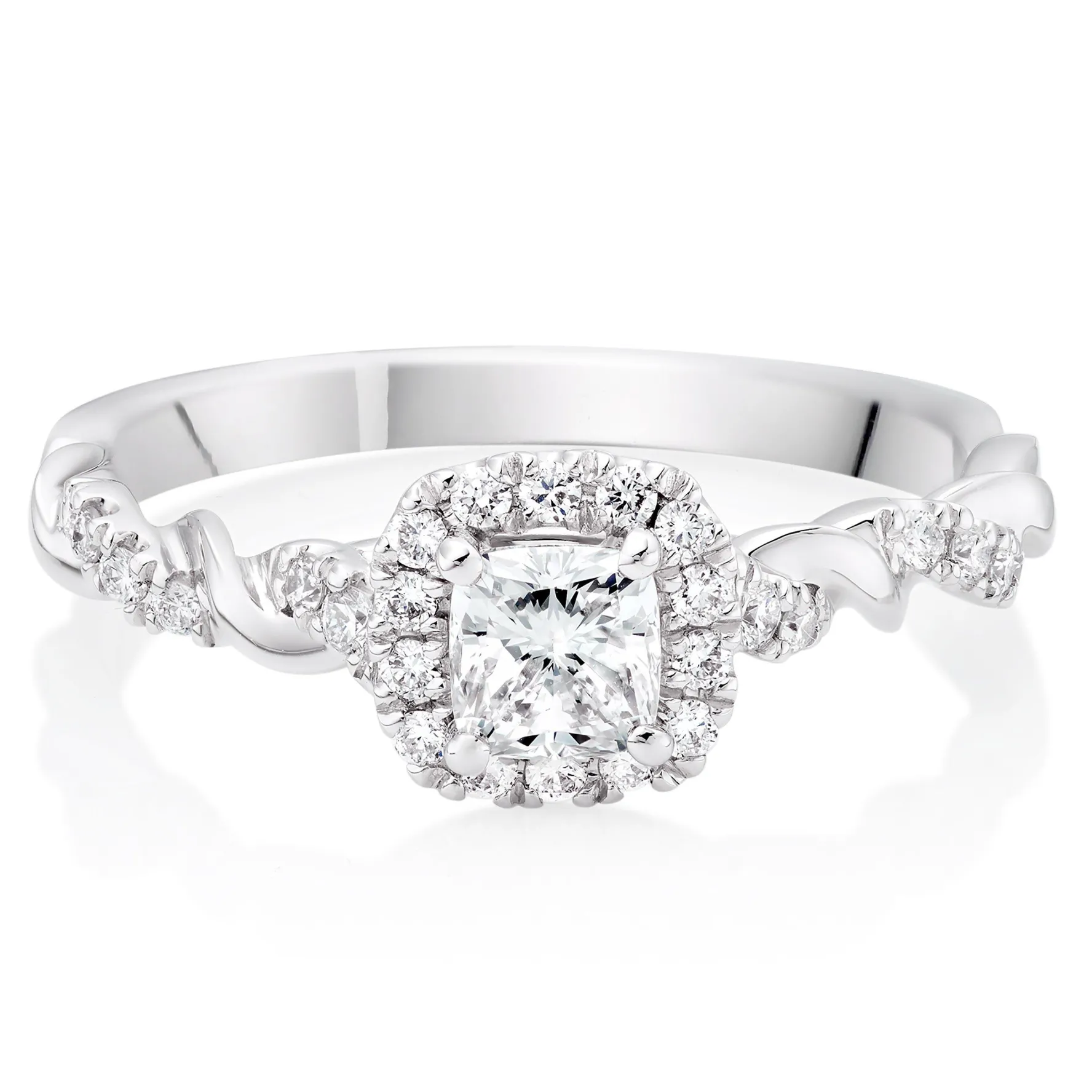Beaverbrooks Entwine Platinum Diamond Cushion Cut Halo Ring