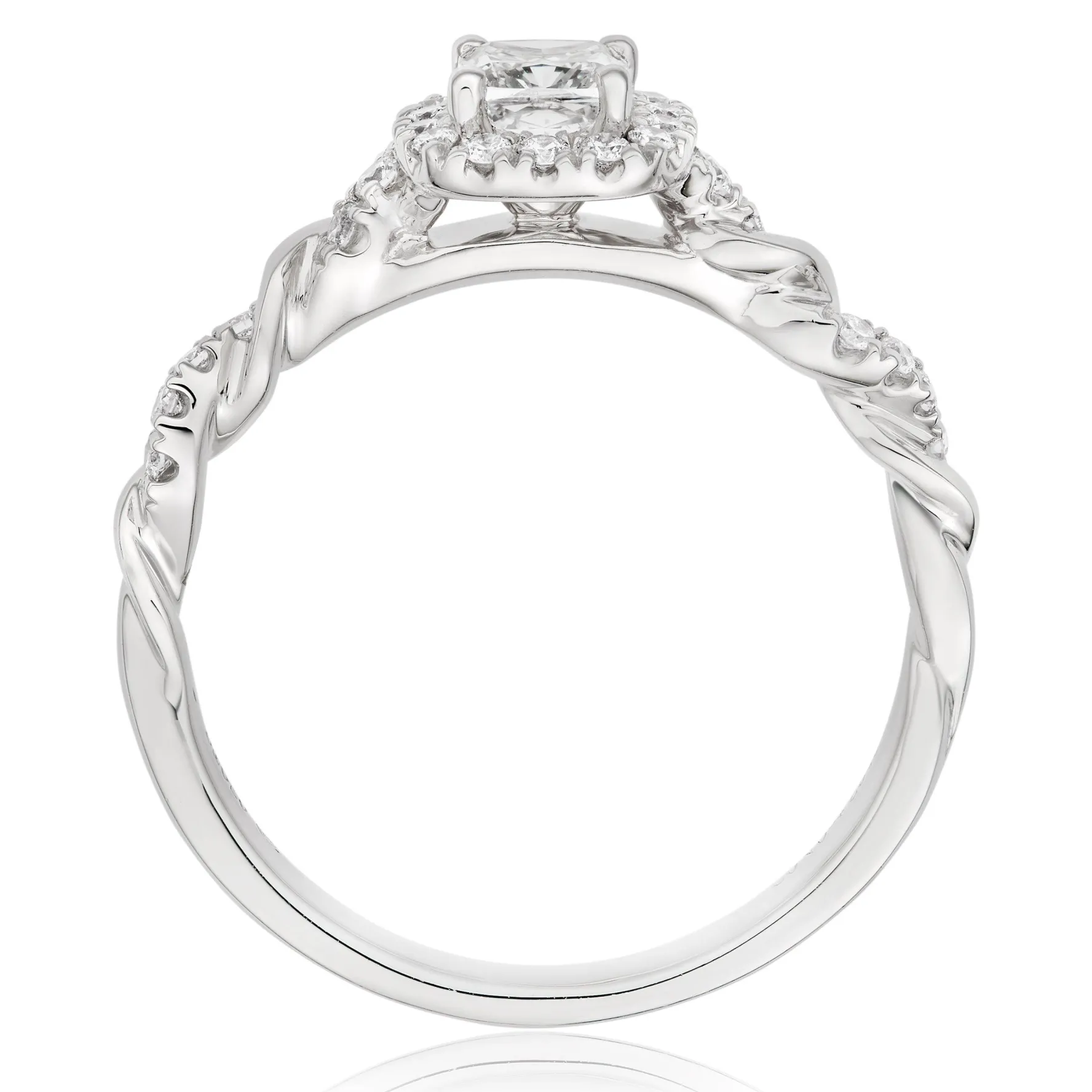 Beaverbrooks Entwine Platinum Diamond Cushion Cut Halo Ring