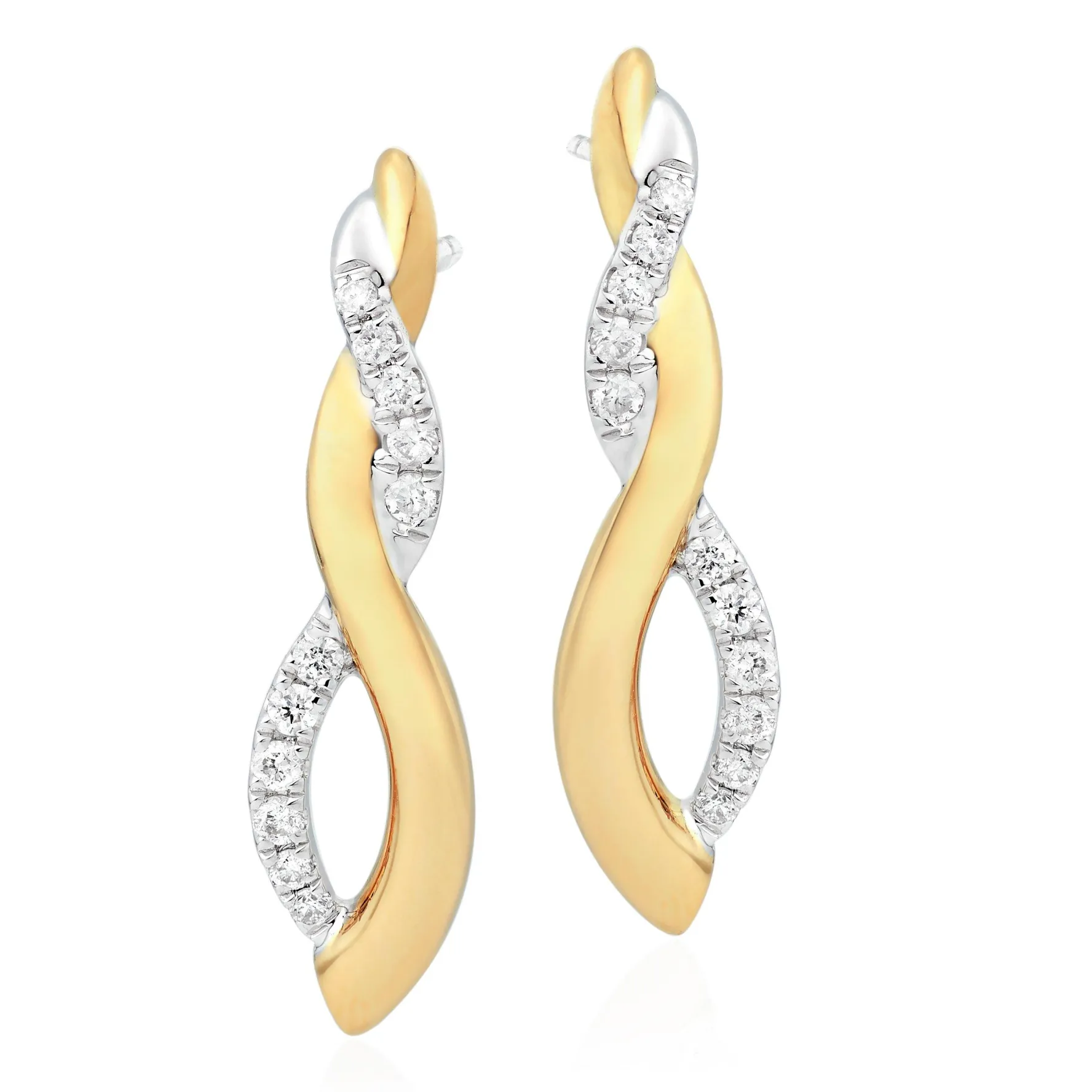 Beaverbrooks Essence 9ct Yellow Gold Diamond Twist Drop Earrings