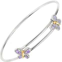 Beaverbrooks Mini B Silver and Gold Plated Crystal Butterfly Bangle