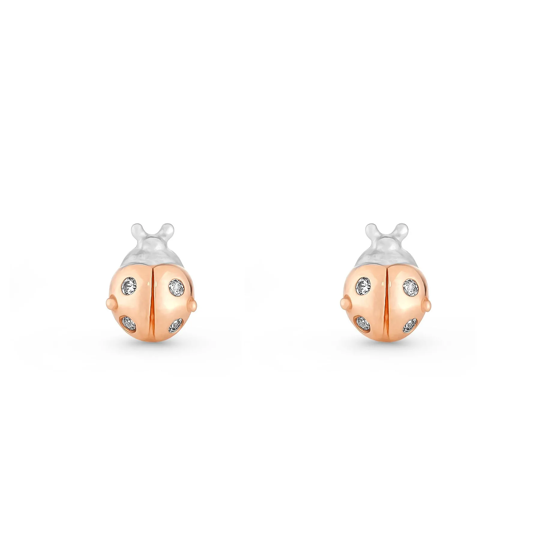 Beaverbrooks Mini B Silver and Rose Gold Plated Cubic Zirconia Ladybird Earrings