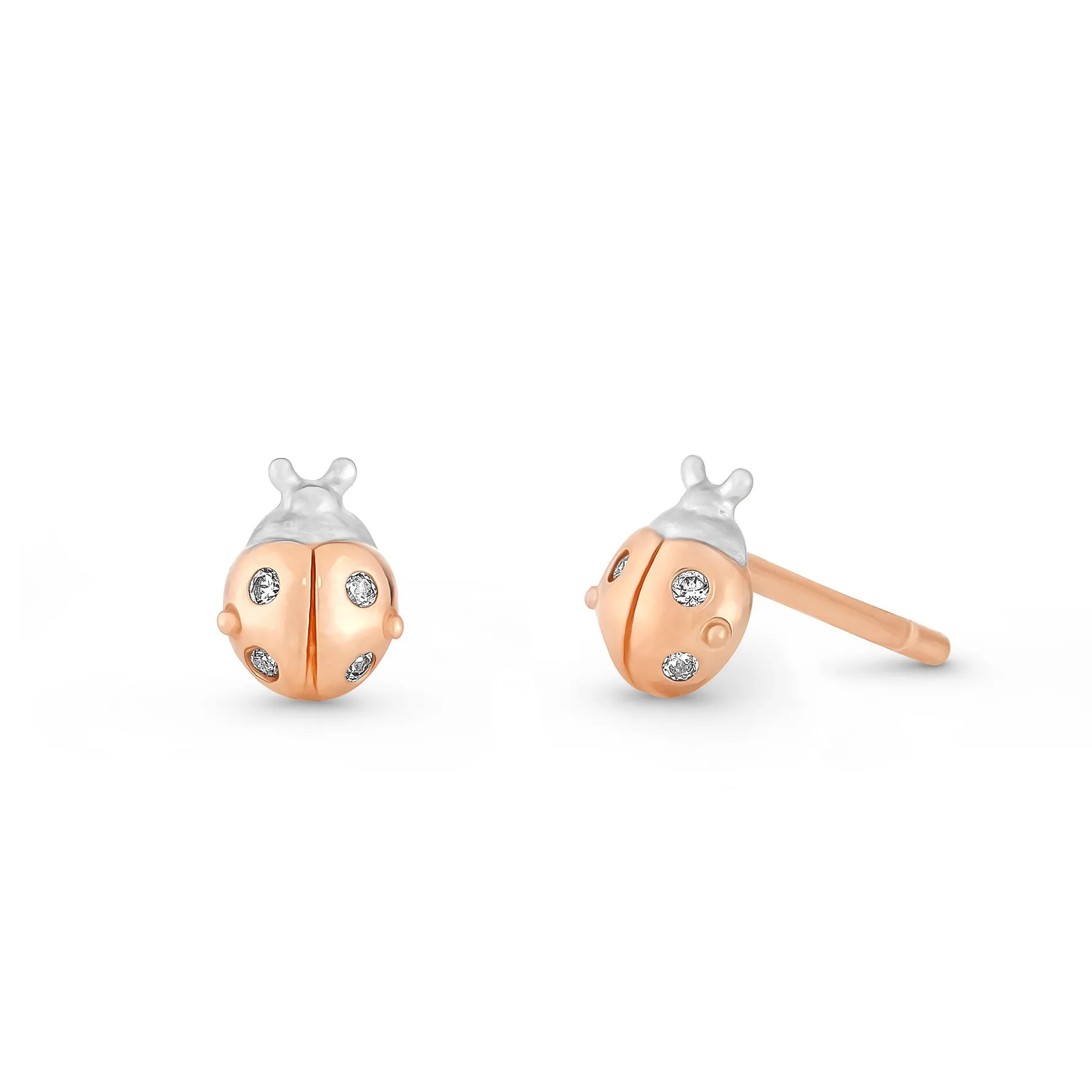 Beaverbrooks Mini B Silver and Rose Gold Plated Cubic Zirconia Ladybird Earrings