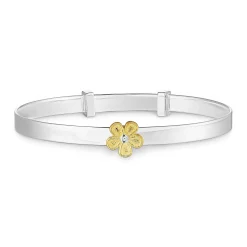 Beaverbrooks Mini B Silver Yellow Gold Plated Diamond Flower Bangle