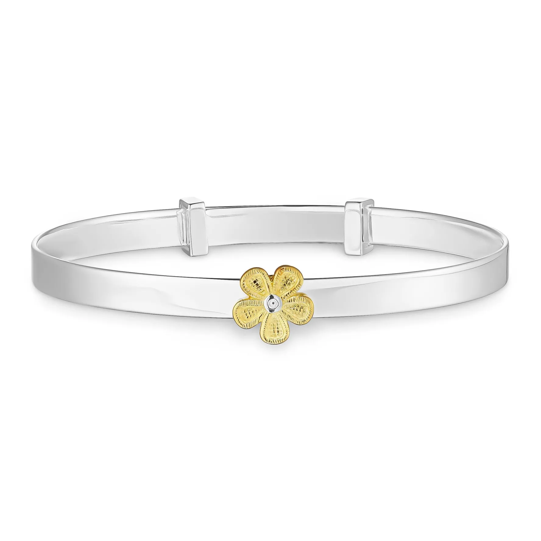 Beaverbrooks Mini B Silver Yellow Gold Plated Diamond Flower Bangle