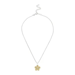Beaverbrooks Mini B Silver and Yellow Gold Plated Diamond Flower Pendant