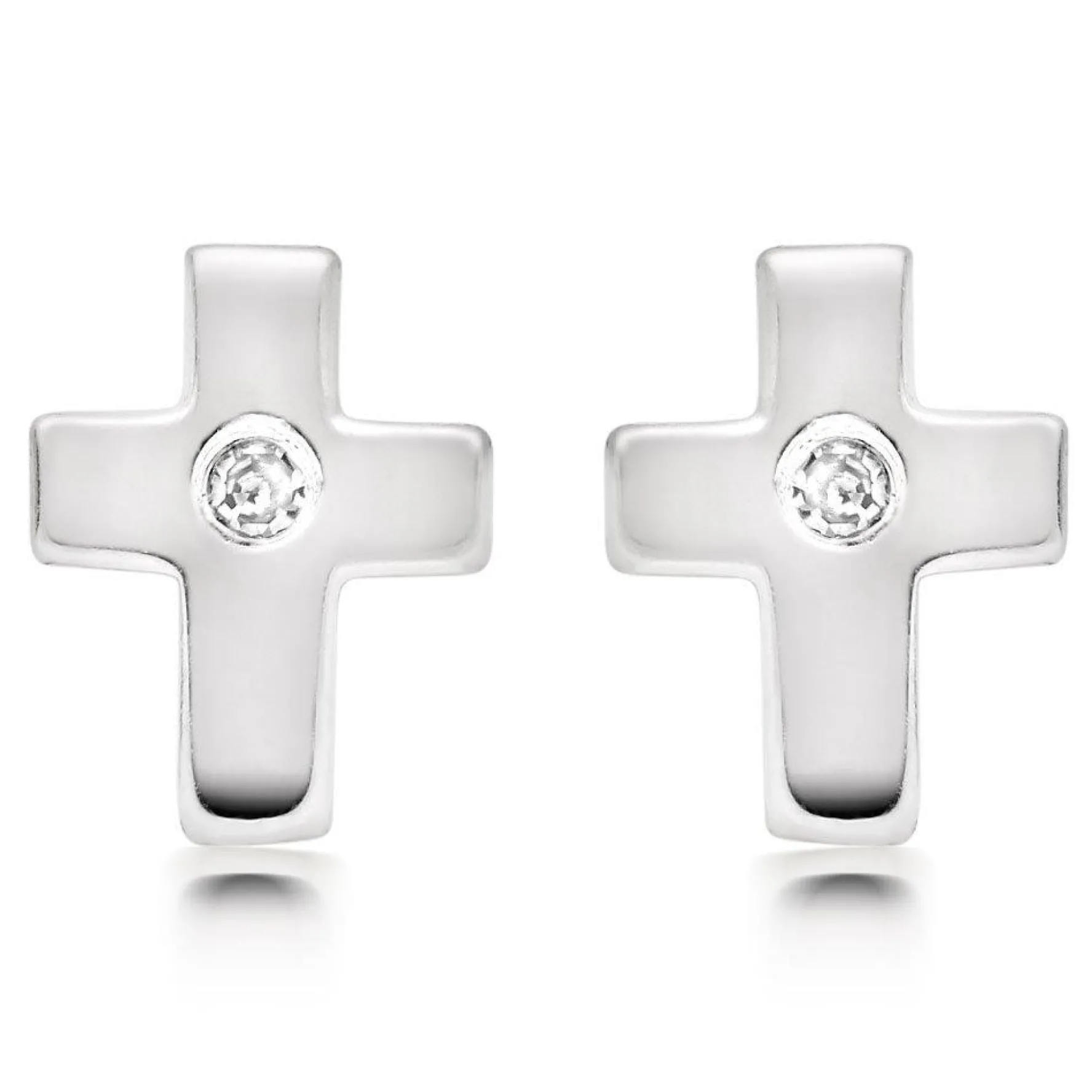Beaverbrooks Mini B Silver Diamond Cross Earrings