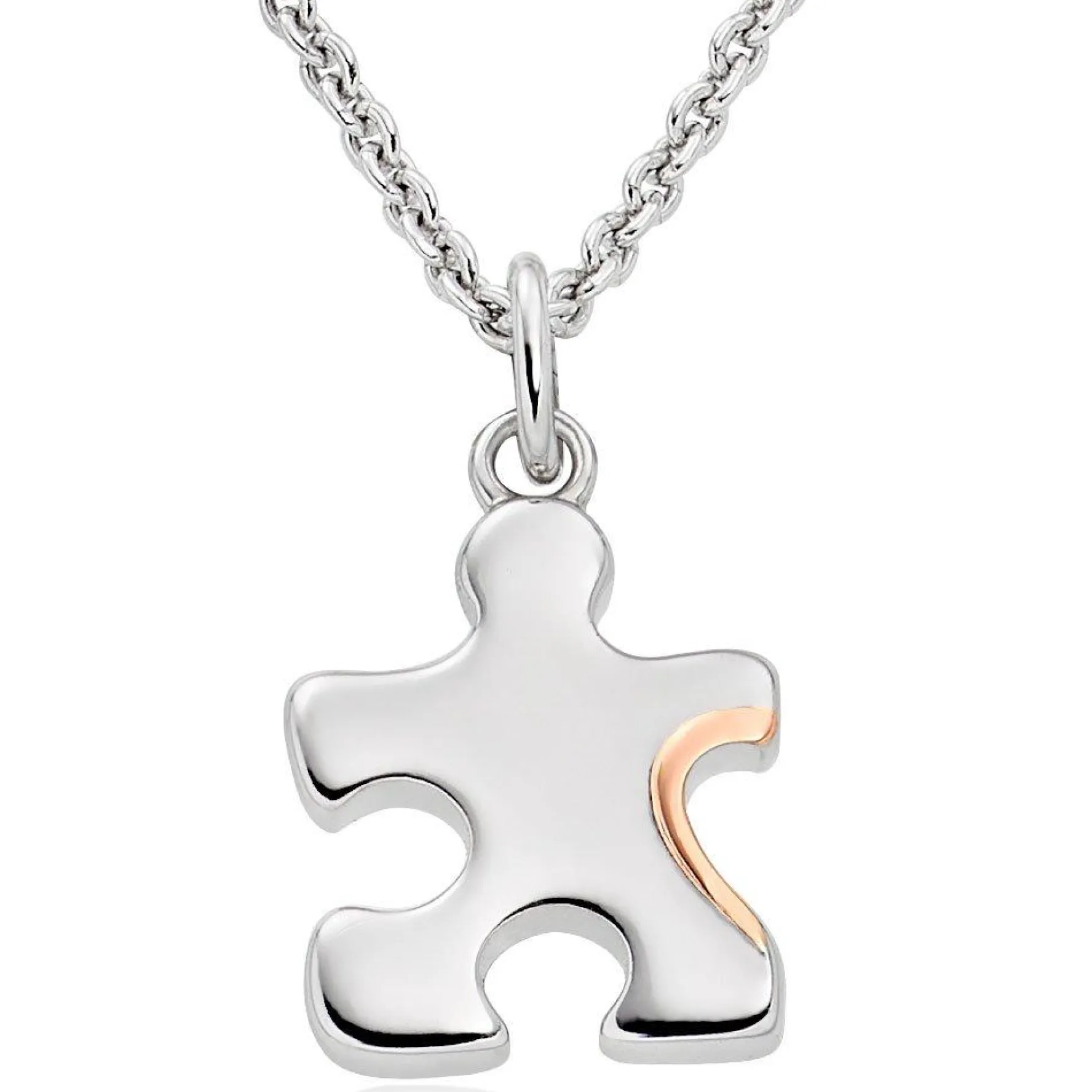 Beaverbrooks Mini B Silver and Rose Gold Plated Diamond Jigsaw Mother Daughter Pendant Set