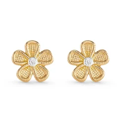 Beaverbrooks Mini B Yellow Gold Plated Diamond Flower Earrings