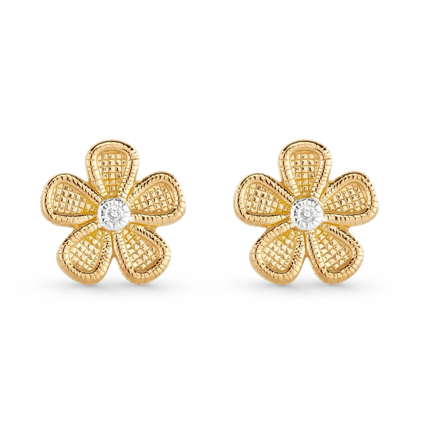 Beaverbrooks Mini B Yellow Gold Plated Diamond Flower Earrings