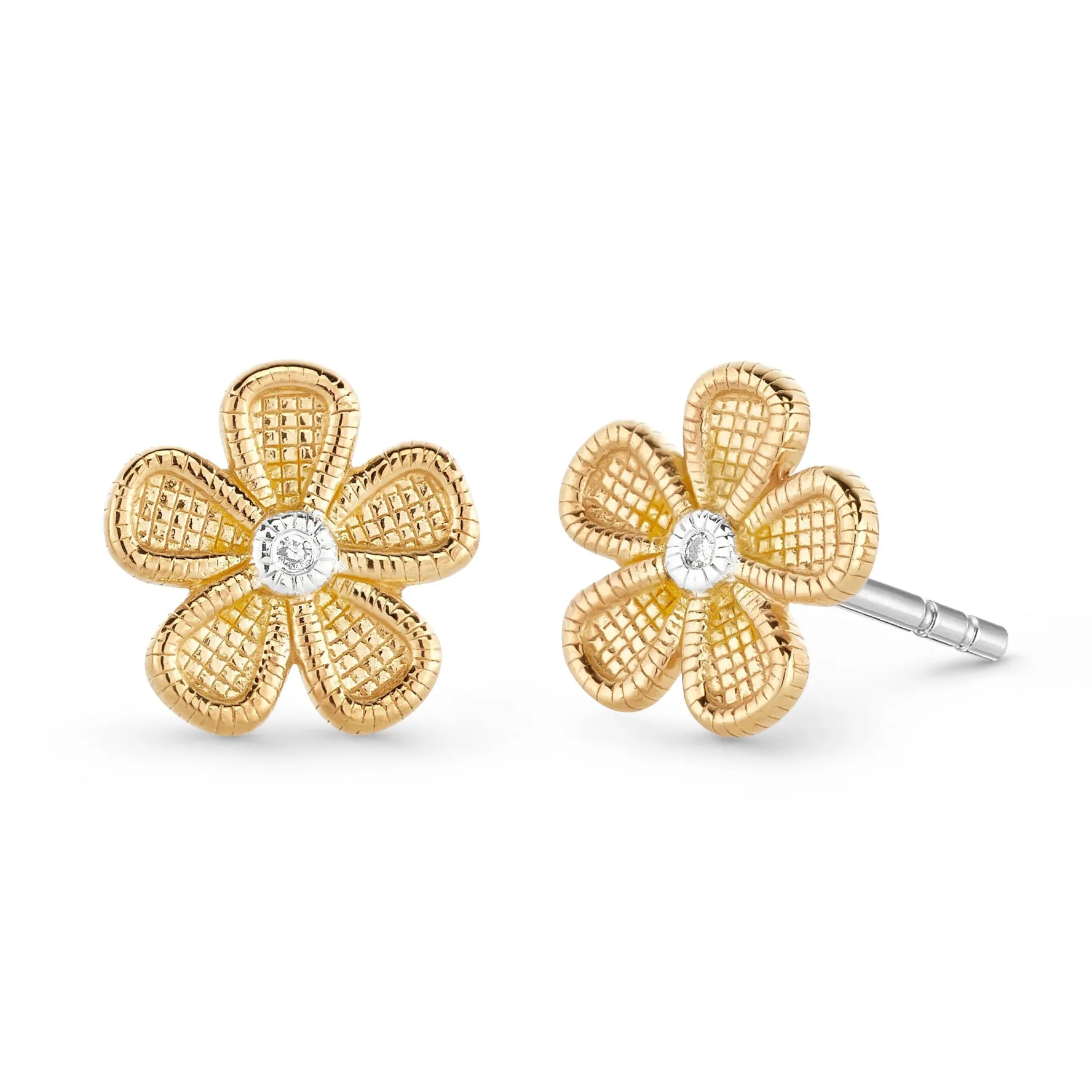 Beaverbrooks Mini B Yellow Gold Plated Diamond Flower Earrings