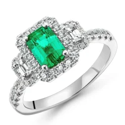Beaverbrooks Platinum Diamond Emerald Halo Engagement Ring