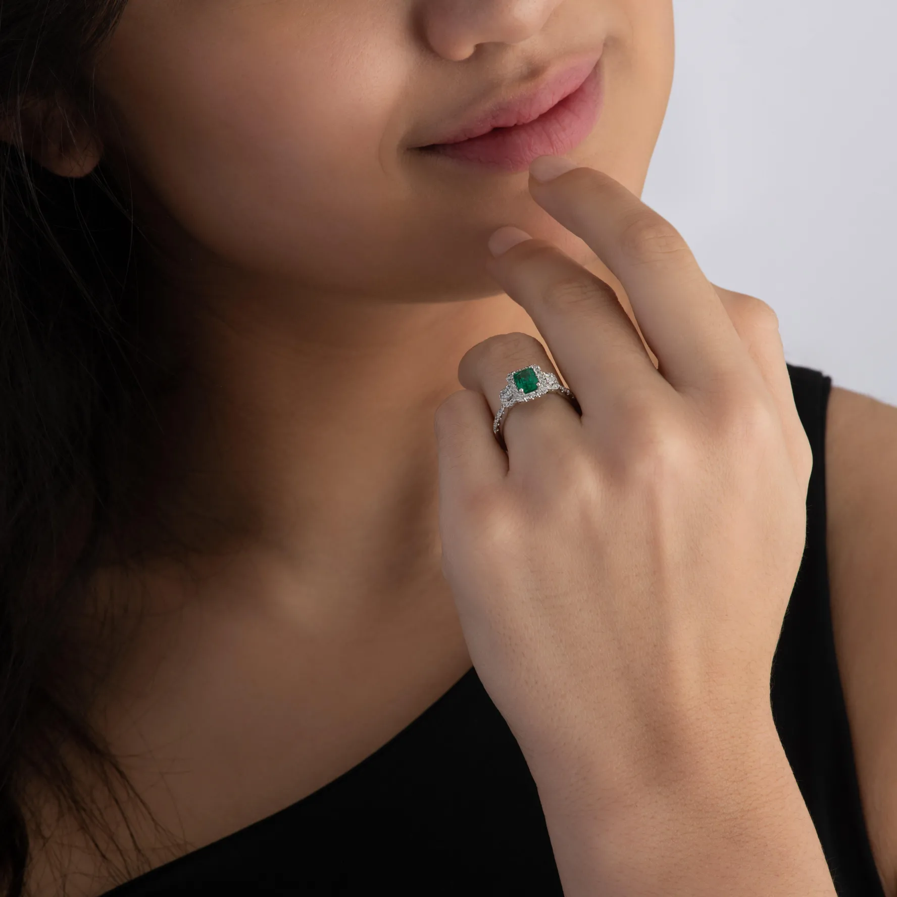 Beaverbrooks Platinum Diamond Emerald Halo Engagement Ring