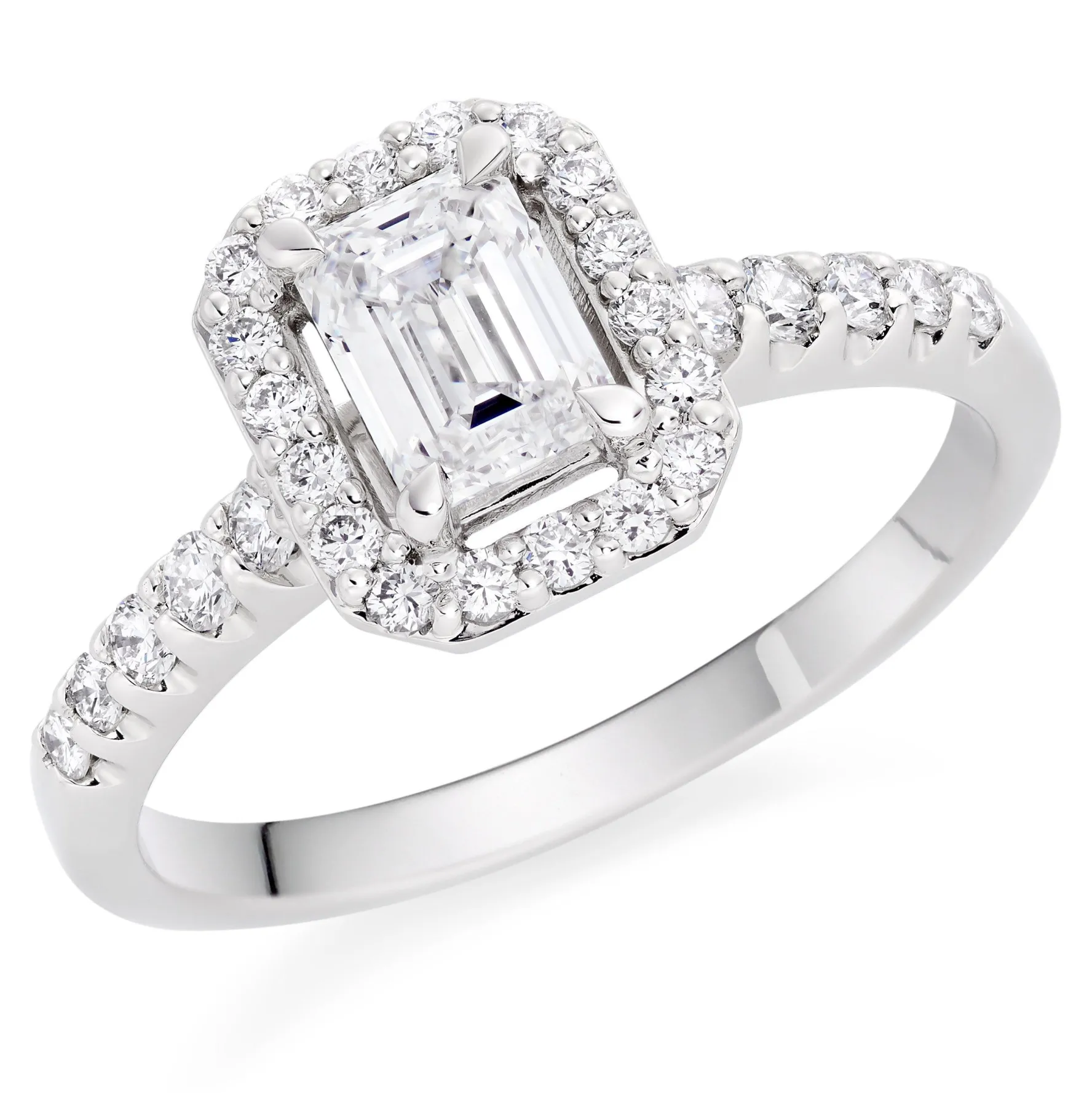 Beaverbrooks Platinum Diamond Emerald Cut Halo Ring