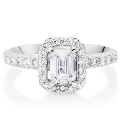 Beaverbrooks Platinum Diamond Emerald Cut Halo Ring