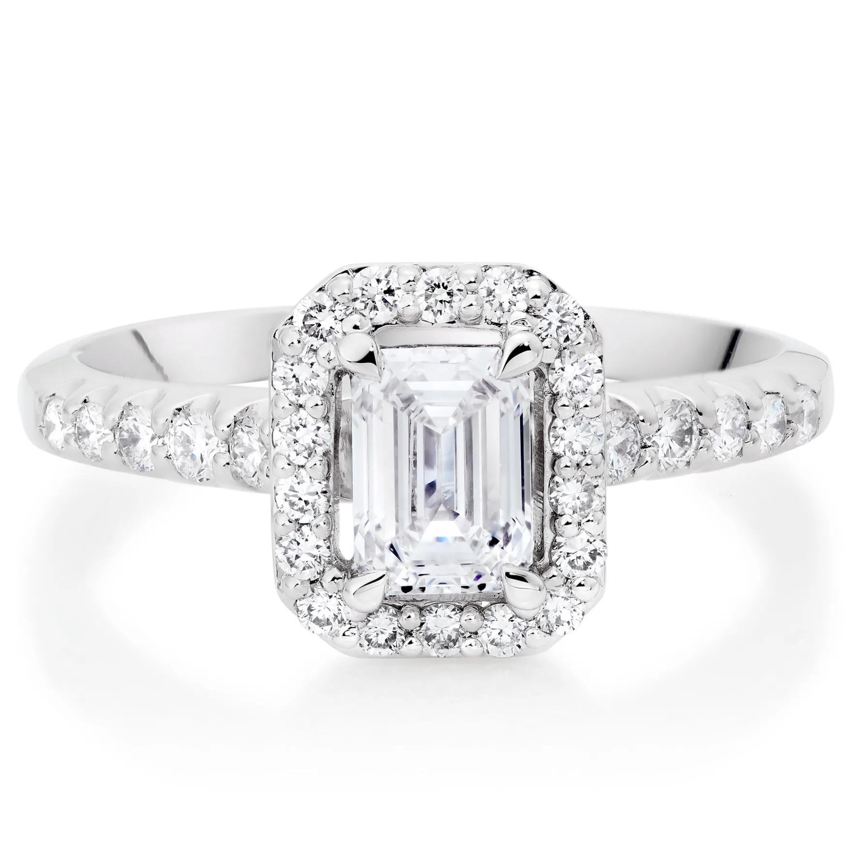Beaverbrooks Platinum Diamond Emerald Cut Halo Ring