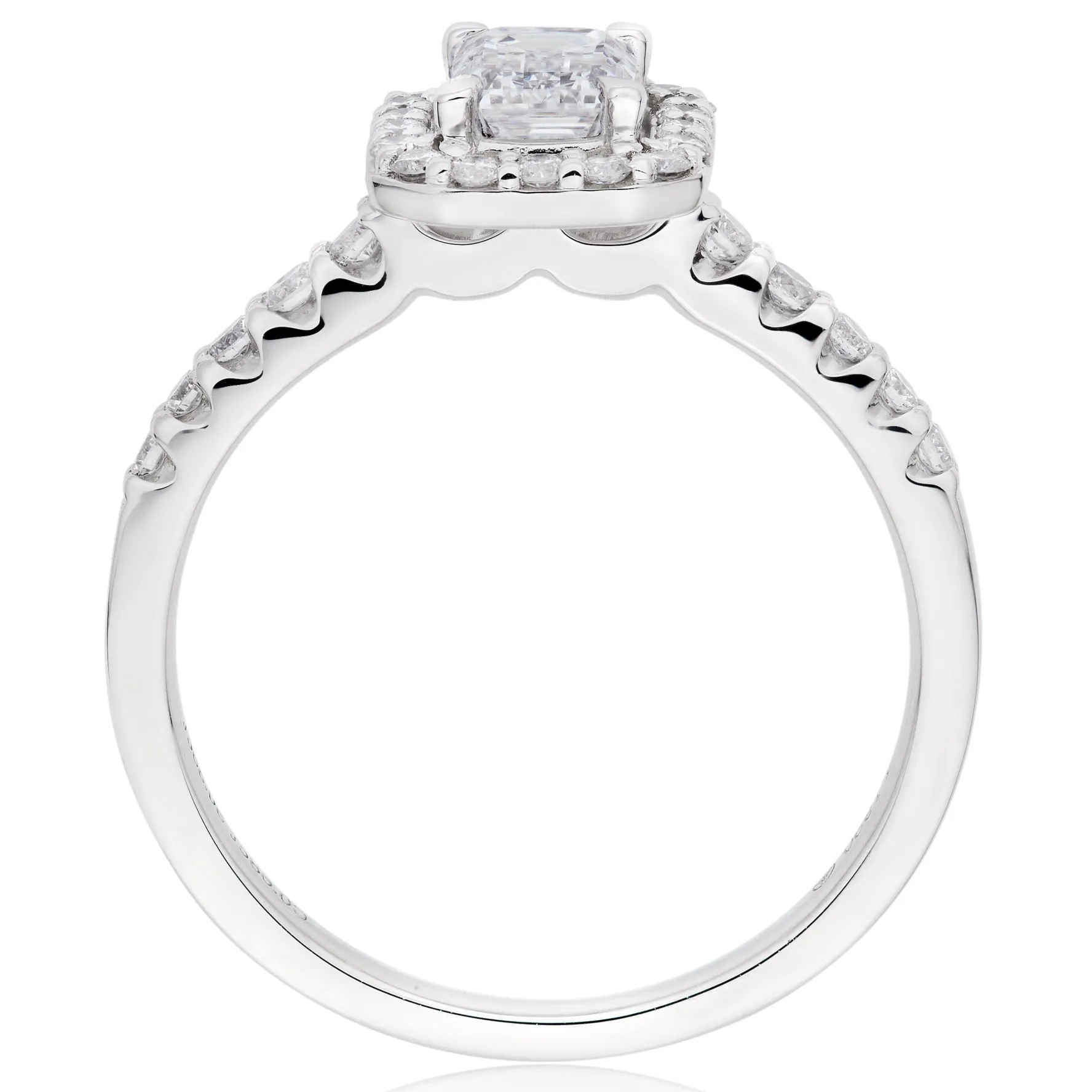 Beaverbrooks Platinum Diamond Emerald Cut Halo Ring