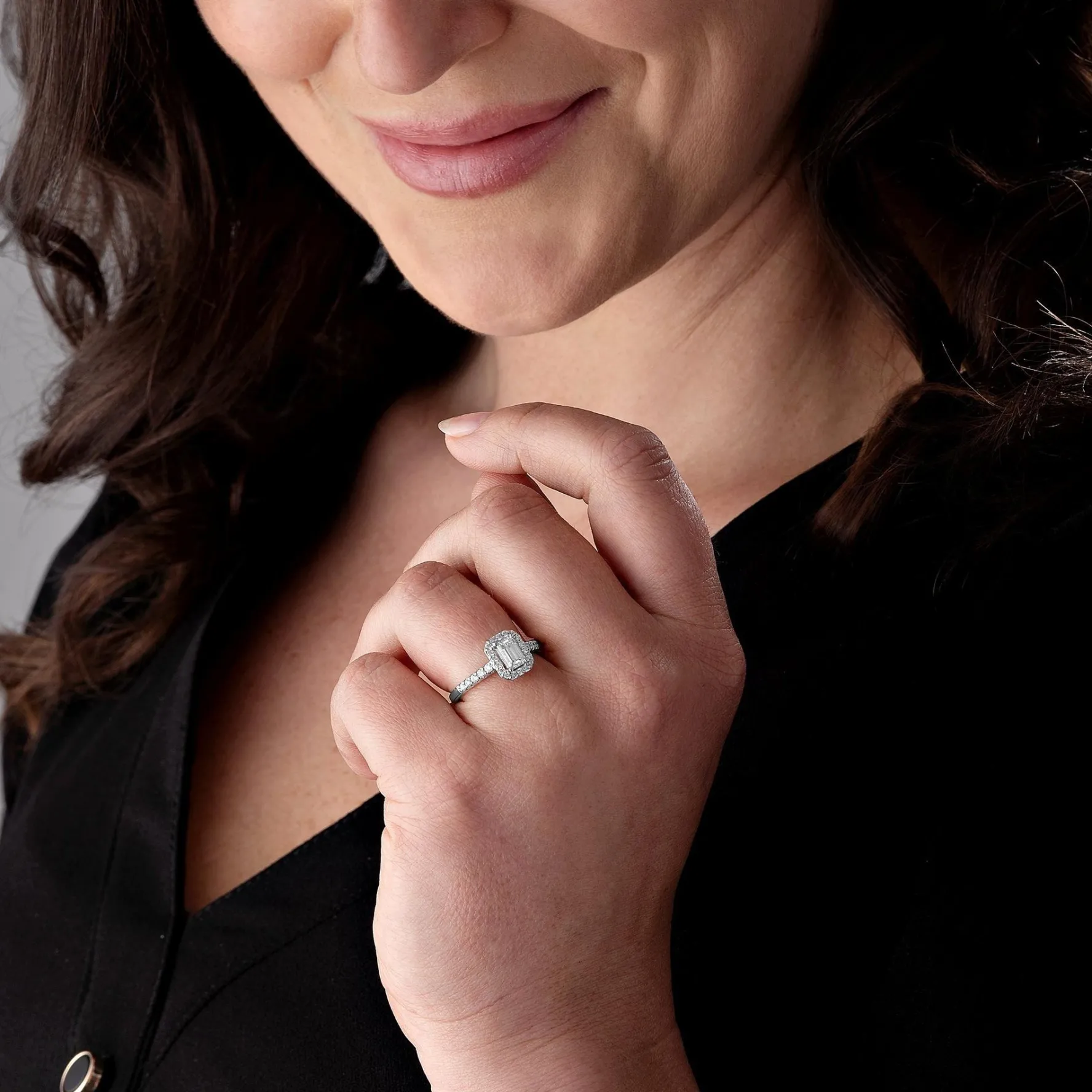 Beaverbrooks Platinum Diamond Emerald Cut Halo Ring